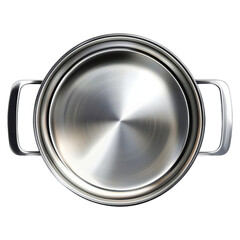 Top View of a Round Stainless Steel Cooking Pot with Handles