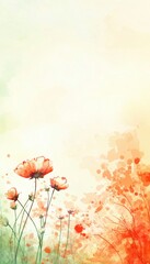 Obraz premium abstract background of water color splash, pastel color, green red orange yellow tone. draw on rough paper. add draw seamless floral, flower by water color painting