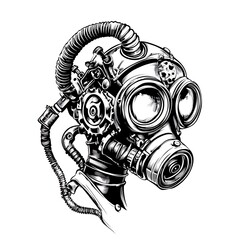 Steampunk gas mask, intricate mechanical design, detailed art