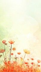 Obraz premium abstract background of water color splash, pastel color, green red orange yellow tone. draw on rough paper. add draw seamless floral, flower by water color painting