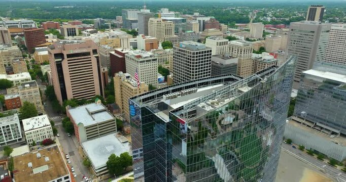 Urban landscape of downtown district of Richmond in Virginia state, USA. American city skyline with high commercial buildings.