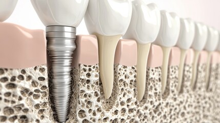 3d crosssection of dental implant with ceramic crown integration