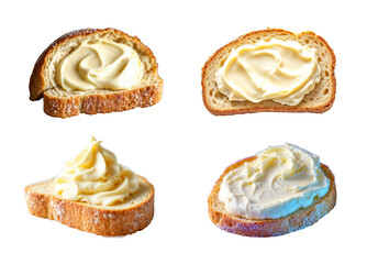 Rustic bread slice set with whipped butter and green garnish on transparent background