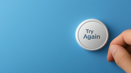 Try Again button on light blue background with copy space. Represents persistence and learning from failure in educational contexts