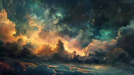 Fototapeta premium Amazing space background with shining stars and colorful nebula. This is a great background for any science fiction or astronomy project.