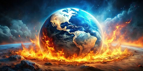 Aerial View of Burning Planet: Climate Change & Global Warming Disaster Wallpaper