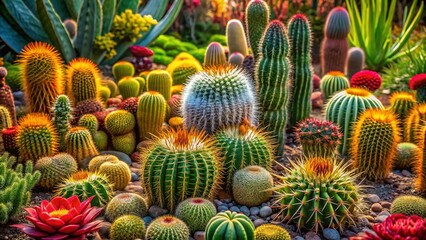 Fototapeta premium Diverse Cactus Bush Collection: High-Resolution Stock Photo