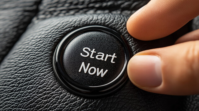 Start Now button on leather texture background. Perfect for motivational content and action-oriented marketing campaigns
