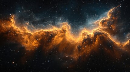 Obraz premium Cosmic Nebula with Orange and Gold Hues, Starry Night Sky