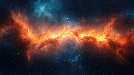 Fototapeta premium Fiery Nebula in Deep Space: A Cosmic Tapestry of Orange and Blue