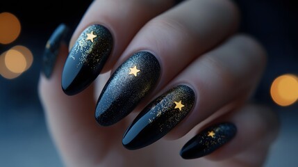 Nail polish design, manicure and trends: Set of nails decorated with glitter gradients and sparkling stars, glamorous evening manicure concept.