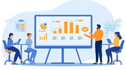 Business Team Analyzing Growth Strategy Chart in Modern Office Setting