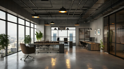 Open workspace featuring green plants and ample natural light.