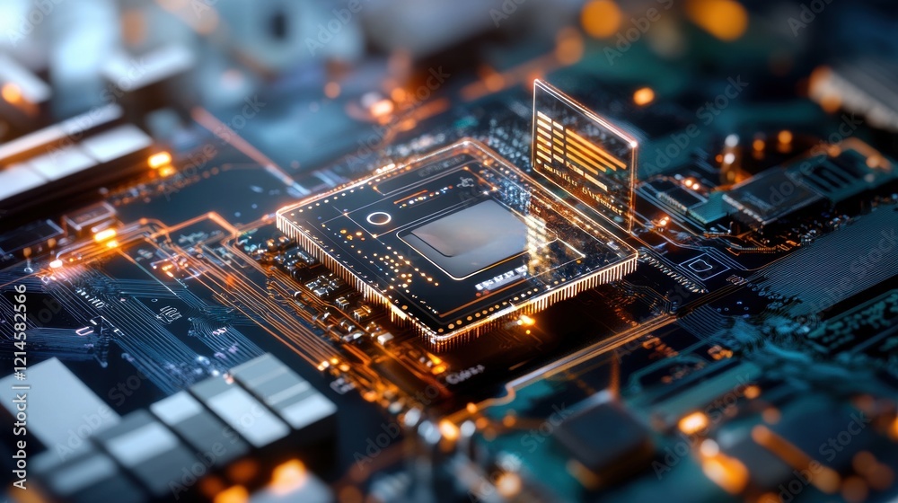 Poster Close up image of a computer processor with detailed circuitry and components
