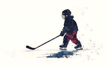 Child hockey player on ice, artistic illustration, leisure activity, poster