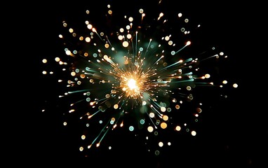 Obraz premium Sparkling firework explosion against a black background. Possible use Stock photo for party, celebration, or abstract design
