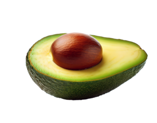 Ripe avocado sliced in half on transparent background