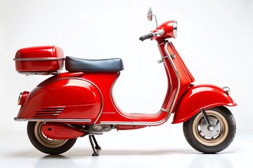 Obraz premium Retro Red Scooter Isolated on White Background - Vintage Motorbike, Classic Vehicle, Two-Wheeled Transport