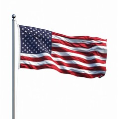 Fototapeta premium American flag waving in the wind against a clear white sky