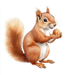 Obraz premium Cute Squirrel Holding Nut with Fluffy Tail and Bright Eyes