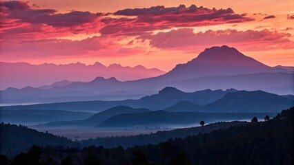 Fototapeta premium Serene Sunset Over Layered Mountains and Vast Landscape