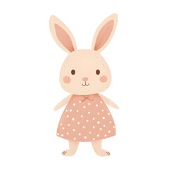 Obraz premium Adorable watercolor bunny illustration featuring a cute rabbit in a pastel dress, holding a tulip, perfect for Easter, nursery decor, greeting cards, kids' projects, invitations, spring-themed