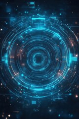 Fototapeta premium Futuristic Digital Interface with Glowing Blue Circular Patterns and Abstract Technology Elements