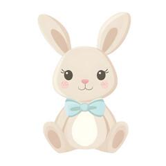 Obraz premium Adorable watercolor bunny illustration featuring a cute rabbit in a pastel dress, holding a tulip, perfect for Easter, nursery decor, greeting cards, kids' projects, invitations, spring-themed