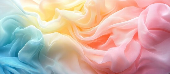 Obraz premium Colorful Abstract Background with Soft Flowing Fabric in Pastel Shades of Yellow, Pink, and Blue for Creative Design and Artistic Inspiration