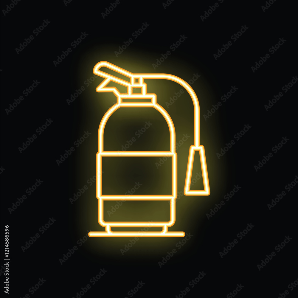 Wall mural Glowing yellow neon icon of a fire extinguisher on a black background