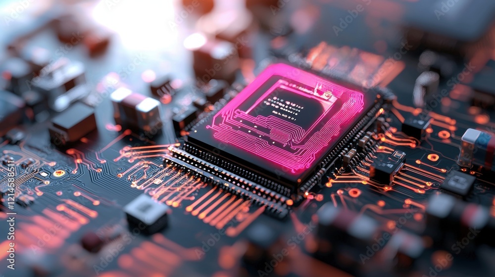 Poster computer processor chip mounted on a circuit board with electronic components and connections