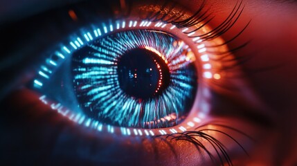 Digital Eye: A Close-Up of a Futuristic Iris with Glowing Lines and Data Streams