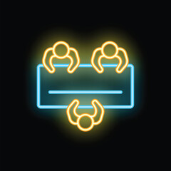 Business people team working together neon sign concept on brick wall background
