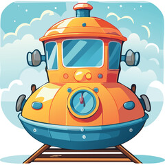 Cartoon time machine or UFO. Vector Illustration. Perfect for invitations, greeting cards, postcard, print, fashion kids design, t-shirts, mugs, backpacks
