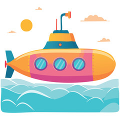 Cute submarine in outline style. Vector illustration. Perfect for invitations, greeting cards, postcard, print, fashion kids design, t-shirts, mugs, backpacks