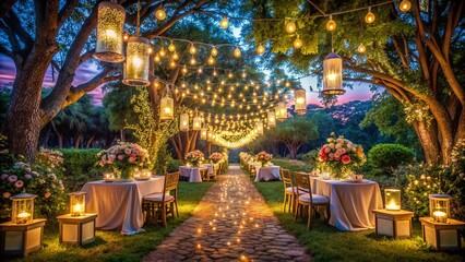 Romantic Wedding Night Outdoor Decor: Fairy Lights, Flowers & Lanterns