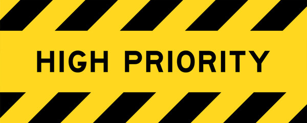 Yellow and black color with line striped label banner with word high priority