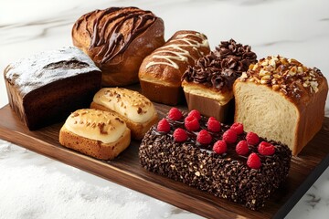 Various freshly baked breads are sold in a bakery, featuring golden crusts, various shapes and textures, making the bread look very delicious and attractive