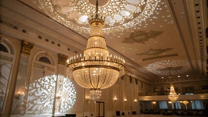 Obraz premium Elegant chandelier illuminating a luxurious ballroom interior design