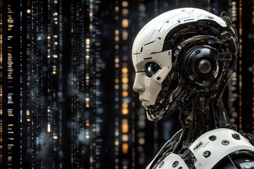 Fototapeta premium Futuristic AI-powered robot with advanced capabilities, set in a high-tech digital environment