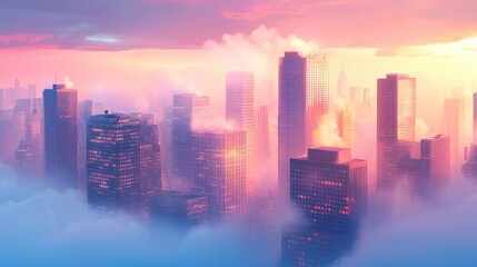 Fototapeta premium Smoggy Cityscape with High Contrast Morning Light