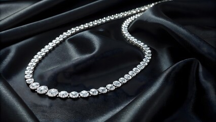 Fototapeta premium Elegant Diamond Necklace on Luxurious Black Silk Background
