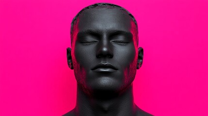 Black and Pink: A minimalist portrait of a black mannequin head against a vibrant pink background.  The mannequin's eyes are closed, evoking a sense of peace and contemplation.