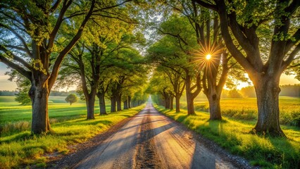 Fototapeta premium Rustic Gravel Road Through Trees - Serene Countryside Lane