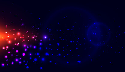 abstract Dark blue red glowing light particles on black background