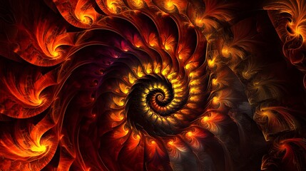 Fiery Spiral Fractal Art  Abstract Background