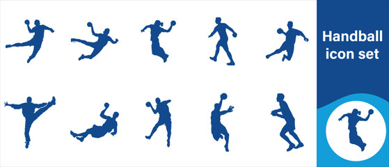 Handball icon set, sport, handball, vector, ball, game, symbol, leisure, object, silhouette, icon, team, football, abstract, match, set, soccer, player, design, training, competition and more.