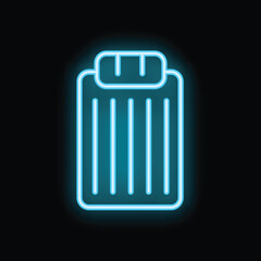 Glowing neon blue clipboard icon on a dark background, representing concepts such as task management and organization