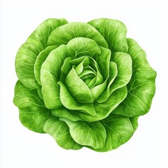 Obraz premium Fresh Green Lettuce Head Close-Up with Detailed Leaf Texture