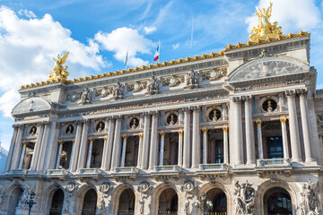 Facade of Palais Garnier or National Academy of music. Famous opera theater in Paris, France